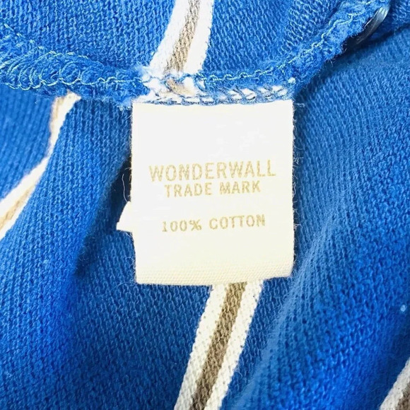 WONDER WALL Men Short Sleeve Collared Blue Striped Polo Style Shirt Size Medium - Picture 11 of 11